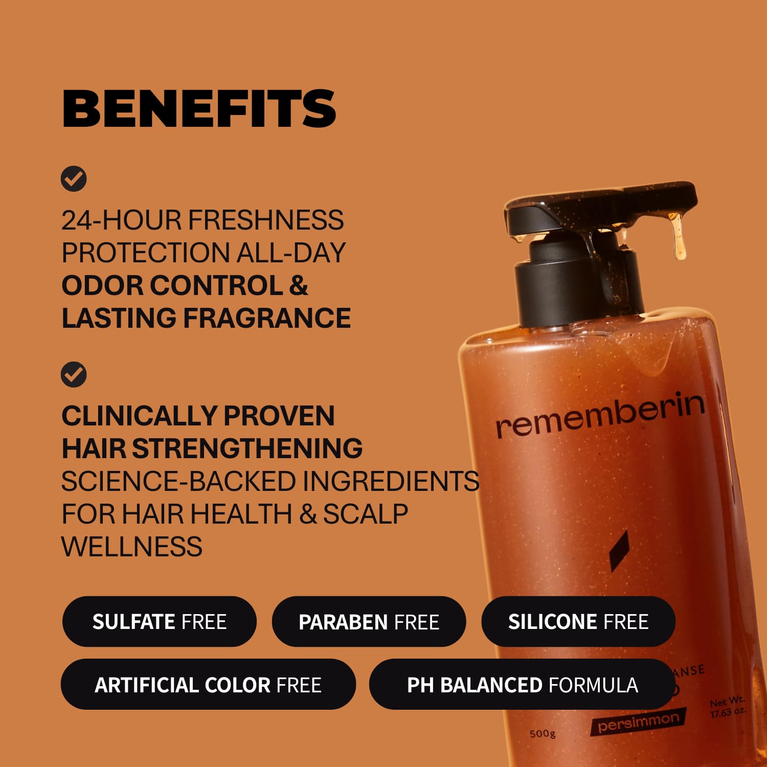 Korean Persimmon Shampoo for Scalp Odor & Dandruff, Salicylic Acid & Biotin