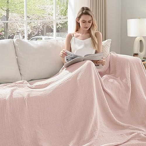 Miniatura 2 de Esterra Manta de muselina de 66 x 90 pulgadas, ligera manta de algodón prelavado, para todas las estaciones, suave, acogedora, transpirable, de gasa