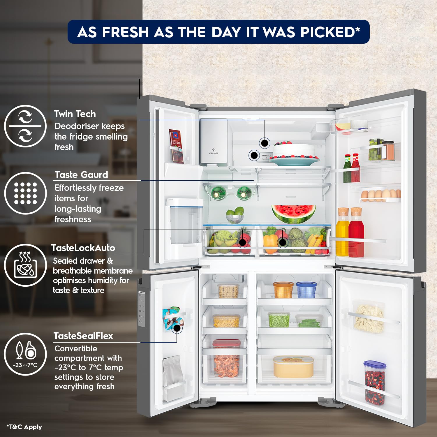 Electrolux 680L Frost Free Inverter French Door Refrigerator, TasteSealFlex, TwinTech Cooling System, Glossy Dark Grey Stainless Steel, UltimateTaste 900, EQE6879A-B