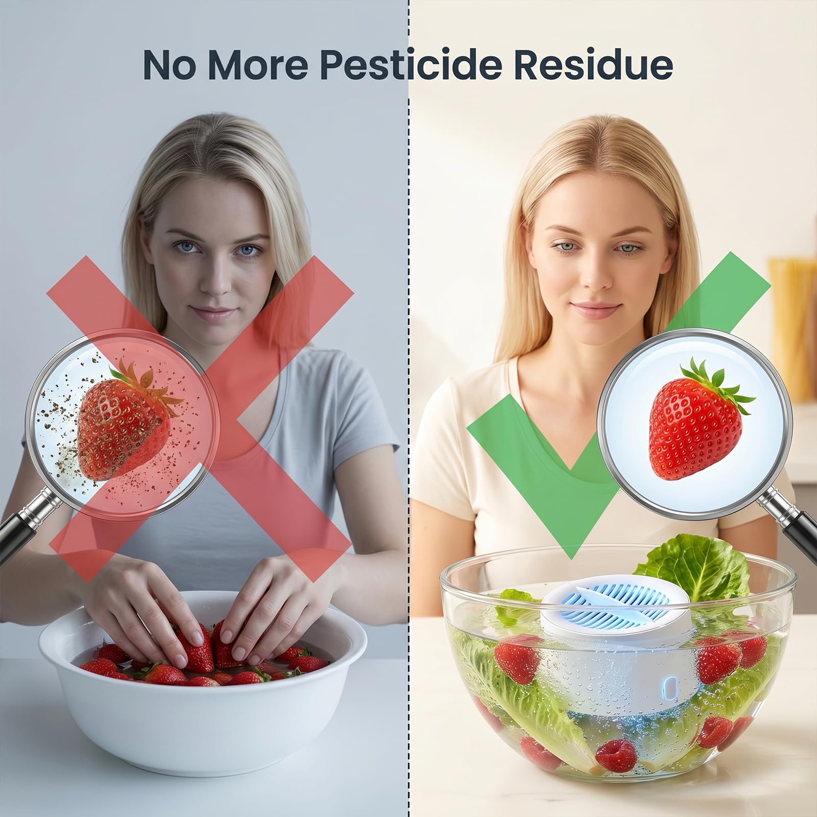 Puribreeze Obst und Gemüsereiniger, kabelloser tragbarer Elektroreiniger für Früchte, Gemüse, Reis und Fleisch effektive Lebensmittelreinigung (A)