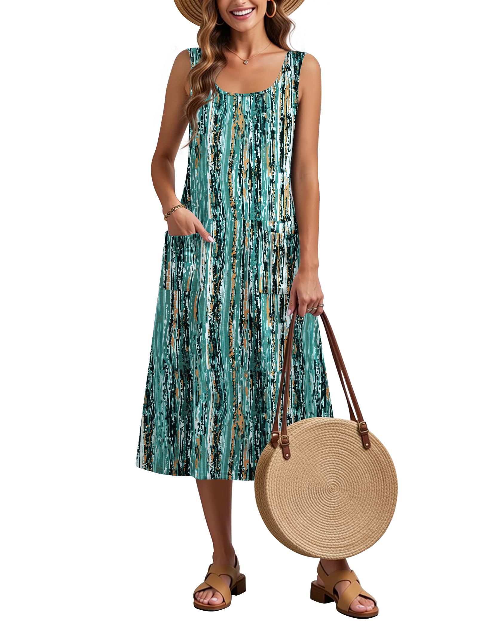 Zeagoo Womens Summer Midi Dresses 2026 Casual Sleeveless Tank Sundresses A Line Crewneck Beach Vacation Dress with Pockets