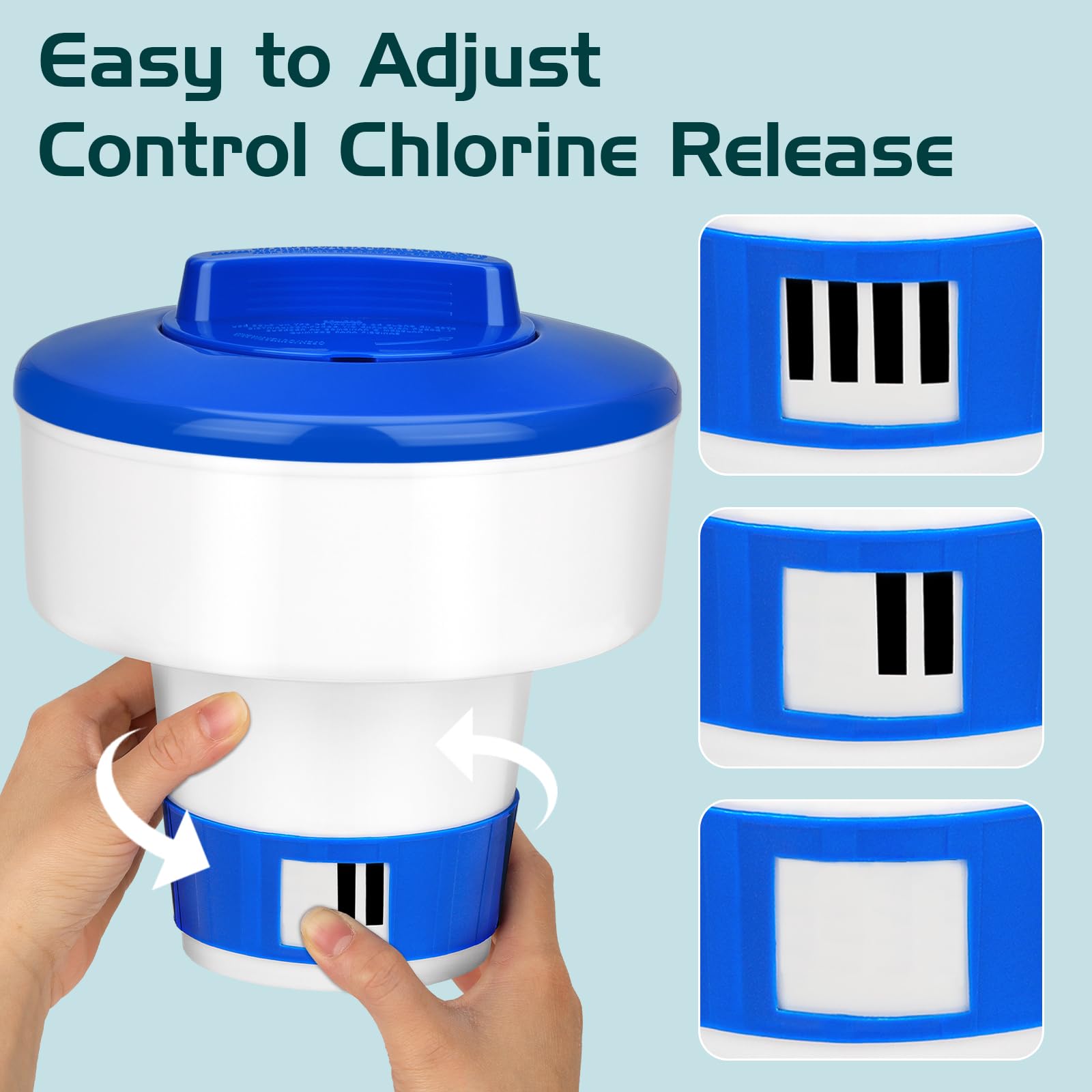 Housolution Distributeur Flottant de Chlore de 7 Pouces, Flotteur de Comprimés à Libération Réglable Grande Capacité pour Piscines Intérieure et Extérieure, Bleu & Blanc