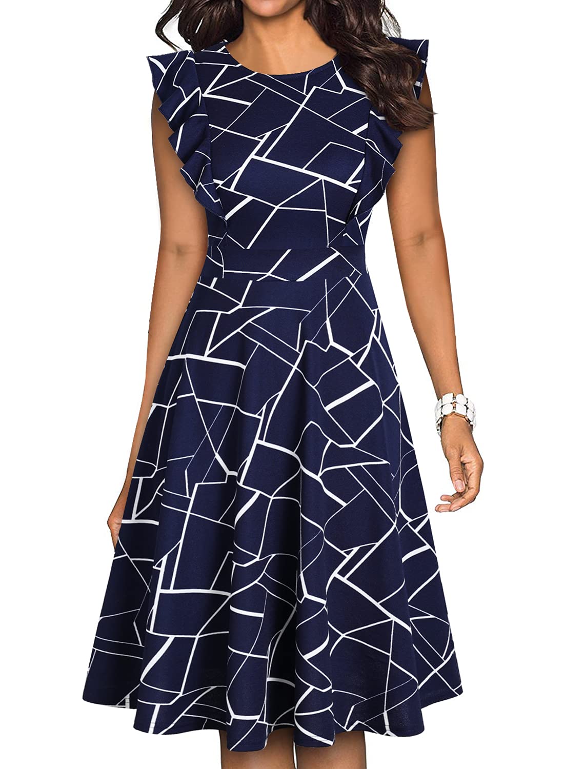 YATHON Women's Vintage Ruffle Floral Flared A Line Swing Casual Cocktail Party Dresses - Review, Price and Buying Guide
