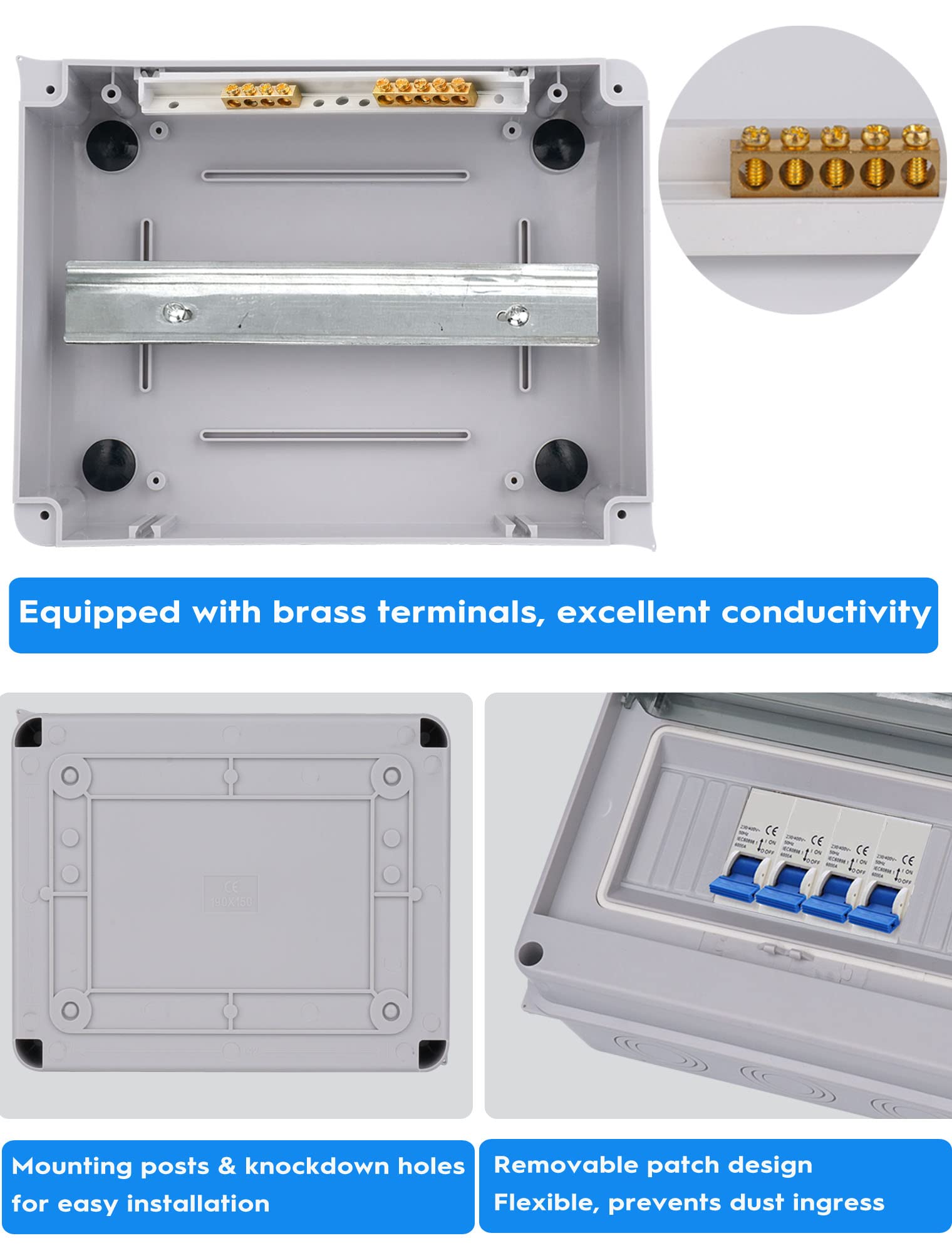 Coffret Electrique, Coffret Electrique Etanche Exterieur IP65, 8 Modules, Avec Terminaux, Rails Intégrés et Accessoires, Pour Une Utilisation à L'extérieur