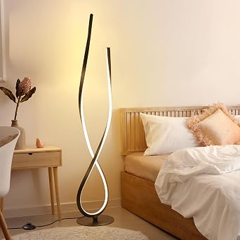 NUUR 59" Black Spiral LED Floor Lamp, Modern Standing Lamp with Remote