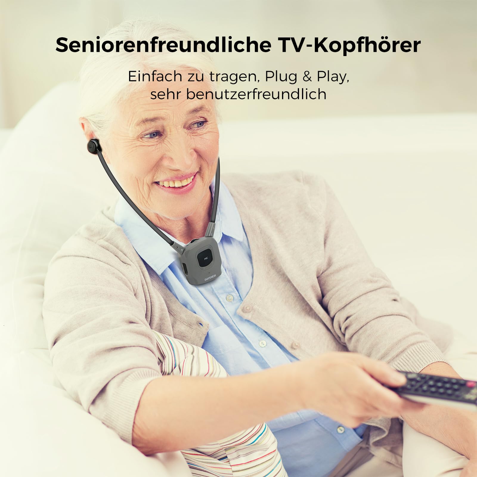 Funkkopfhörer Kabellos für TV – Senioren oder Hörverlust, 30 m Reichweite, Klangklarheit, Links-Rechts-Balance, 2,4 GHz, Optisch/RCA/3,5 mm für Samsung, LG, Sony Fernseher