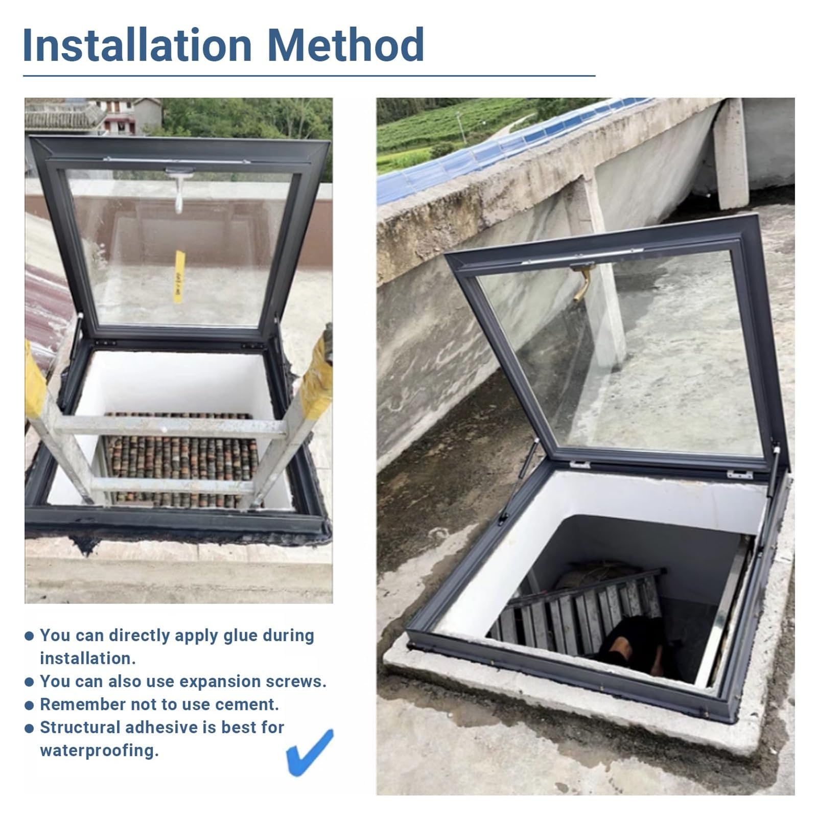 Finestra da tetto trasparente ventilata manuale per tetti di casa, ideale per illuminazione naturale in centri commerciali, bar e palestre (100 x 100 cm)