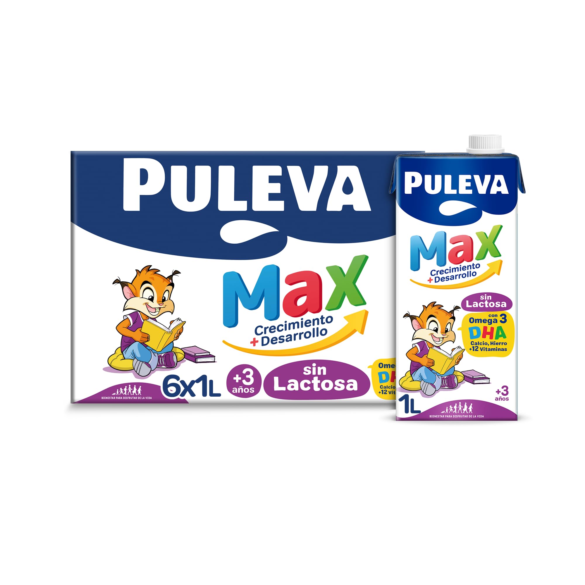 Puleva Max Sin Lactosa Leche De Crecimiento Y Desarrollo +3 Años Pack 6x 1l