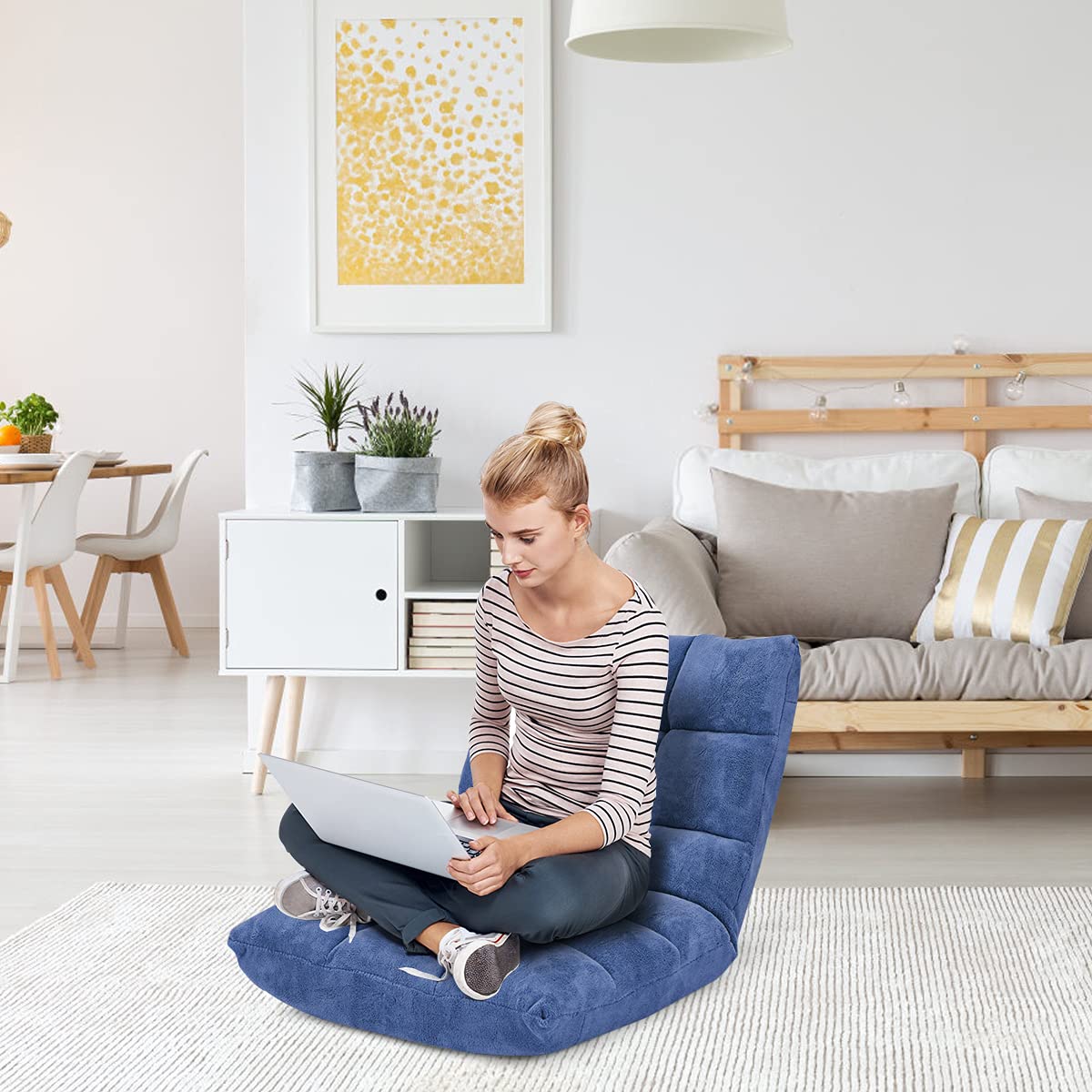 GOPLUS Bodenstuhl, Bodensofa mit Rückenlehne, Bodensessel mit Schlaffunktion, Floor Chair, Lazy Sofa, Meditationsstuhl für Wohnzimmer & Balkon (Blau)