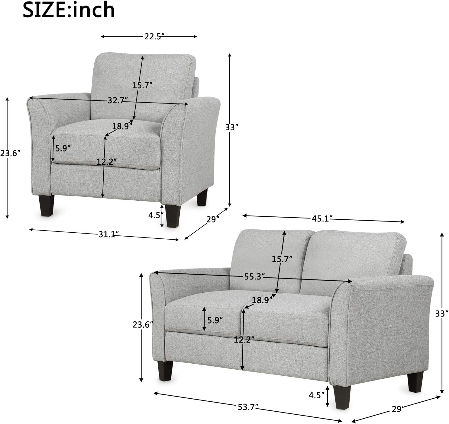 Merax Upholstered Sofas,Armrest Single Chair and Loveseat Sofa, for Living Room Modern Design Couch Living Room Furniture Sofa Linen Fabric Sofa