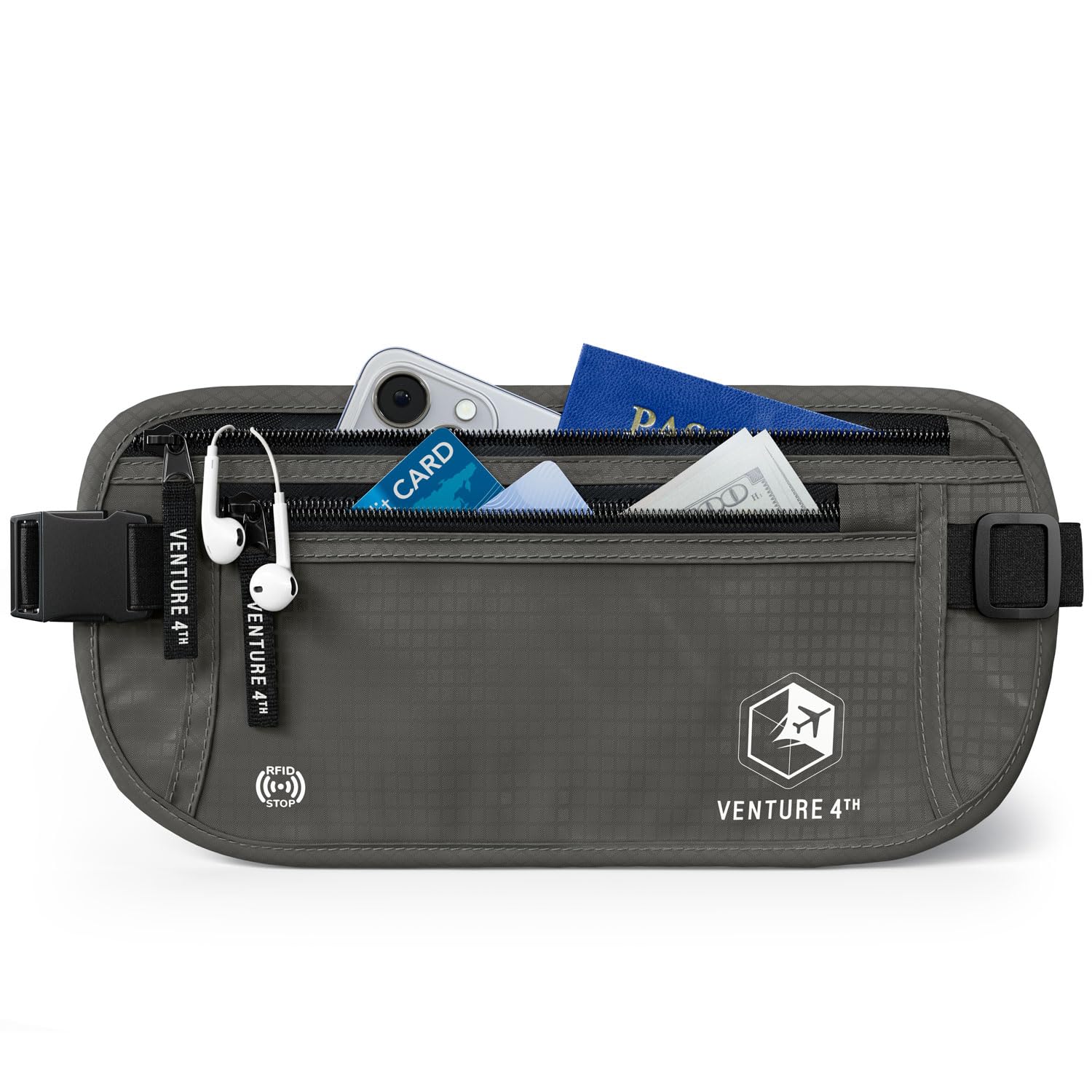 VENTURE 4TH Money Belt for Travel – Hidden Under-Clothes RFID Blocking Passport Holder & Slim Travel Wallet Pouch for Men & Women to Protect Cash,