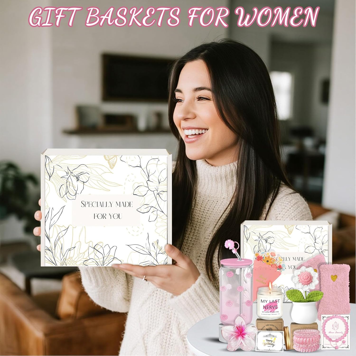Valentines Day Gifts for Her Women Girlfriend Wife Mom, Unique Happy Birthday Gift Baskets for Teen Girls Friend Sister, Thank You Gifts Set for Teacher Coworker, 14pcs Cute Rose Box Present (Pink) - Image 9