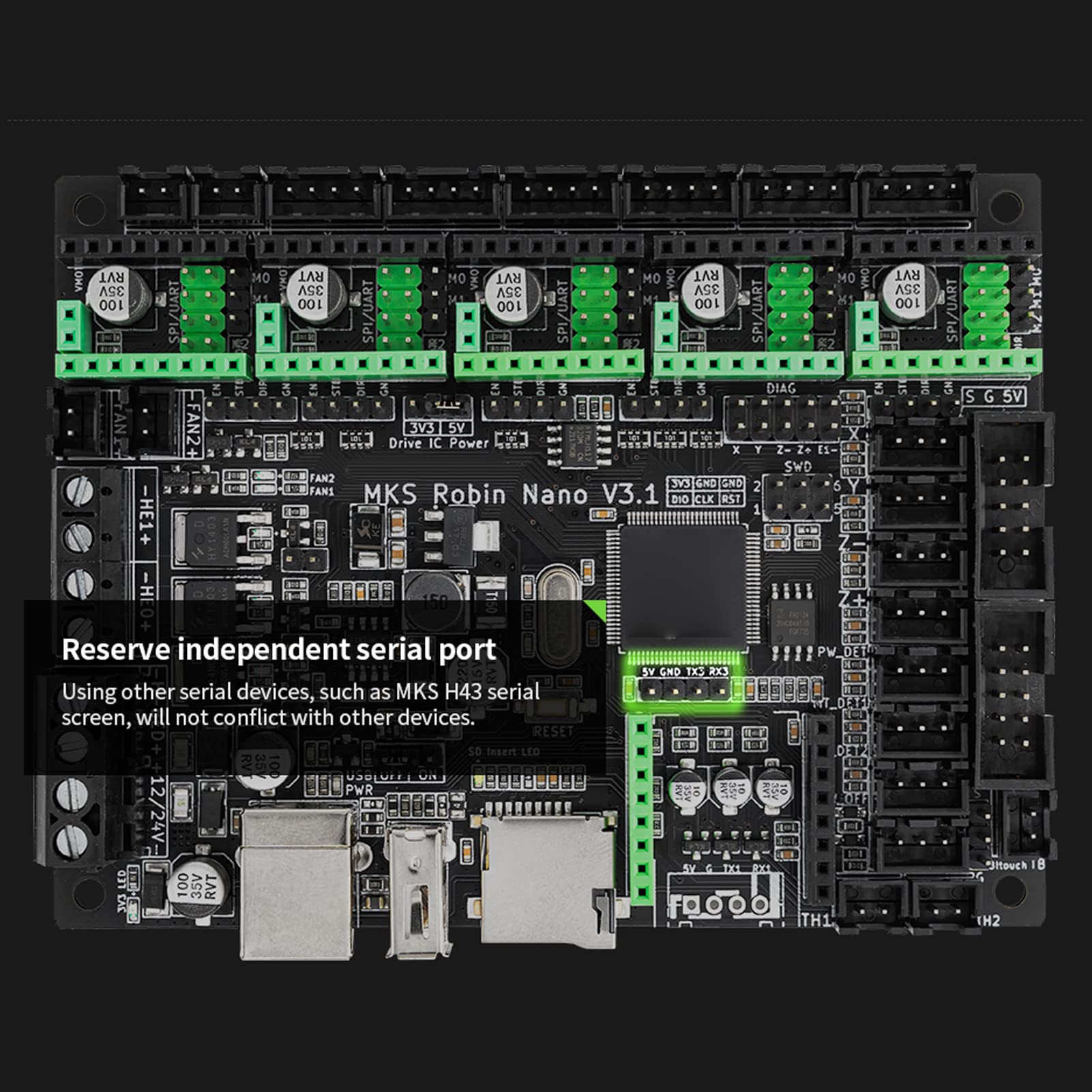Mini V3.1 Carte de Contrôle 32bit Silencieux Carte Mère pour Imprimante 3D, Carte Mère Supporte Le Module Wifi, 2 Ventilateurs Contrôlables par PWM et Support L'axe z Double, 512KB Flash 192KB(#1)