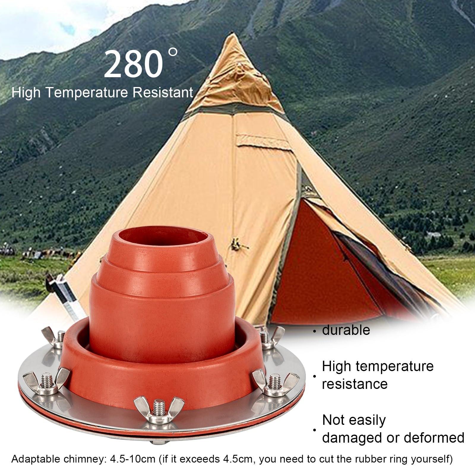 Esquirla Silicone Roof Pipe Flashing - Stove Jack For Tents, Fits 3" To 6.3" Pipes, Camping Kit