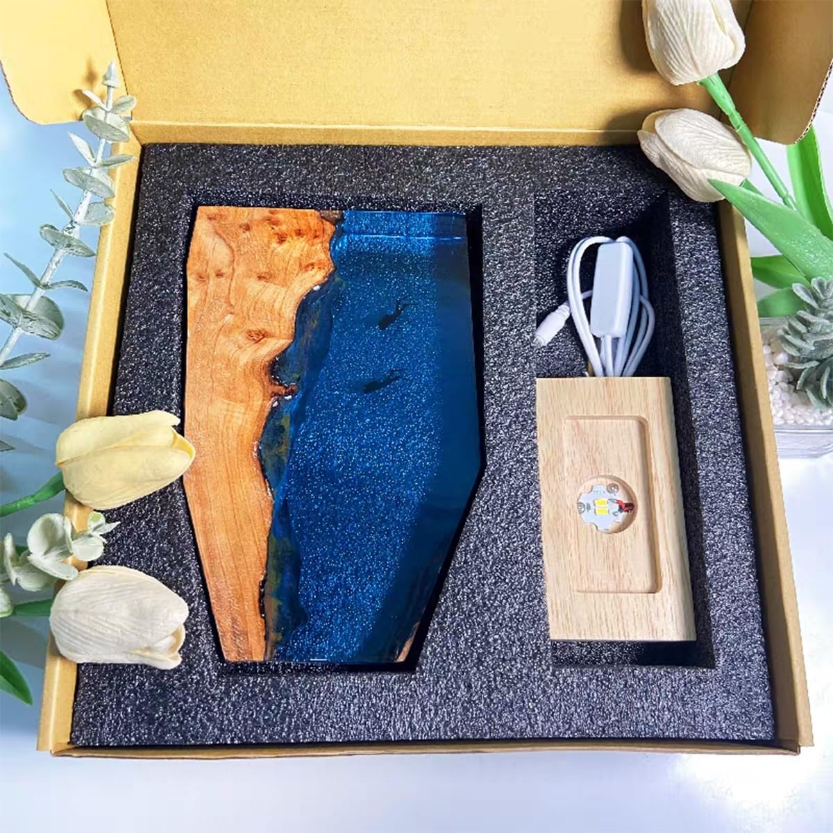 Luce notturna diorama oceano resina legno artigianale | Lampada tavolo epossidica 3D, per amanti dell'oceano