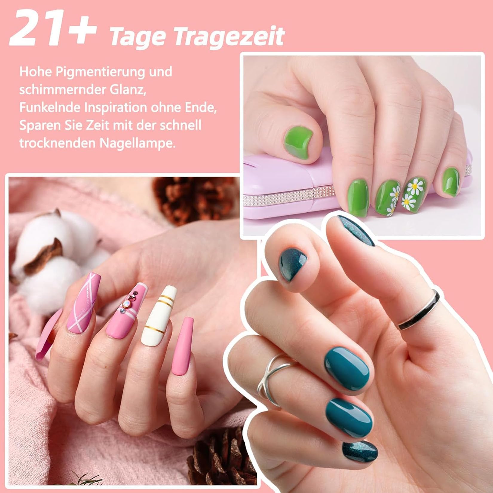 Phoenixy 29 Stück Nagelset Gelnägel Starterset, 24 Farben UV Nagellack Set mit Nageldesign und Werkzeuge, Gelnägel Set für Nagelkunst zu Hause