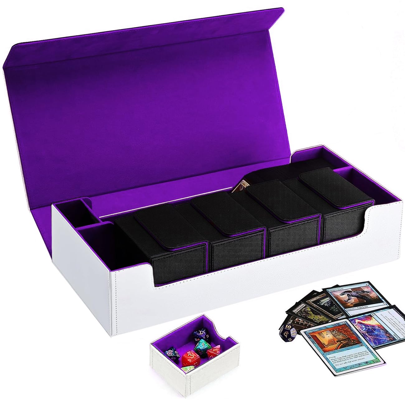 Scimi Premium Trading Card Storage Case TCG Deck Box Holds 800+ Sleeved Cards for MTG, YuGiOh, Uno, Sport with Strong Magnet Closure（W&P）