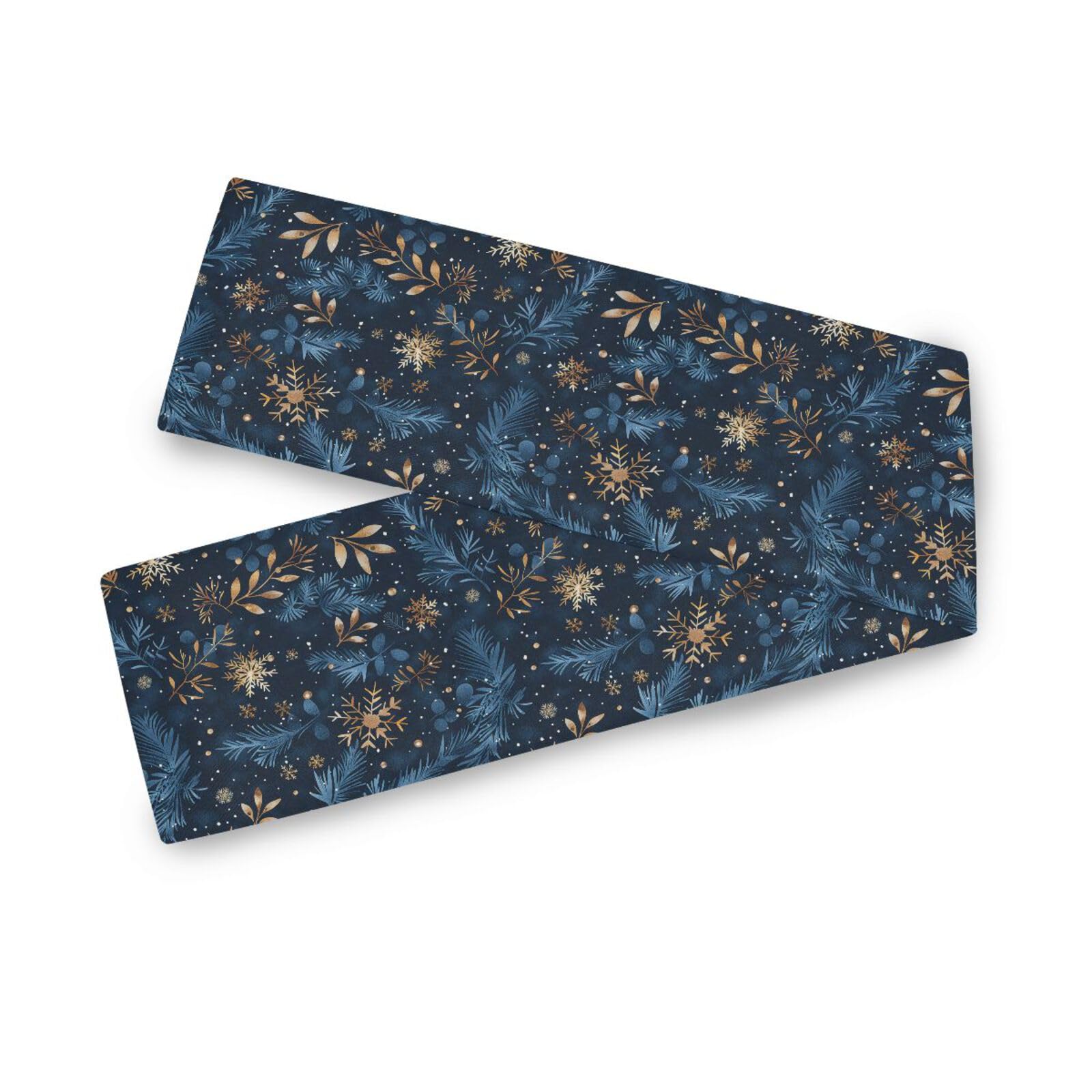 Camino de mesa de comedor con hojas de Navidad azules y doradas, 13 x 70 pulgadas, decoración de fiesta de otoño, camino de mesa de Navidad reutilizable, 70 pulgadas de largo