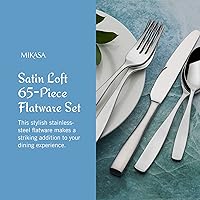 Vista 2 de Mikasa Satin Loft Juego de cubiertos de 65 piezas para 12, cubiertos de acero inoxidable 18/10 con tenedores, cuchillos, cucharas y utensilios