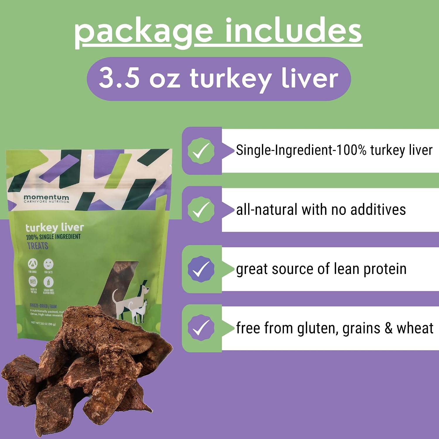 Momentum Carnivore Nutrition Freeze-Dried Turkey Bundle – Turkey Liver Treats & Turkey Training Bites – Single & Two-Ingredient Dog & Cat Treats – Grain-Free, High Protein, USA Made – 3.5 oz + 2.5 oz image 4