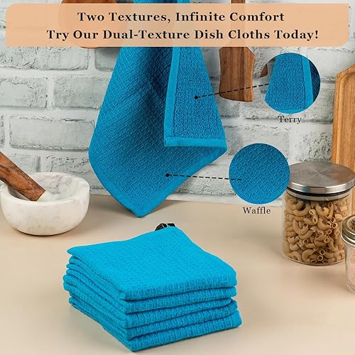 Miniatura 3 de Candy Cottons Paños de cocina de rizo de un lado 100% algodón, ultra absorbentes, de secado rápido, 12 x 12 pulgadas, paquete de 6, color azul