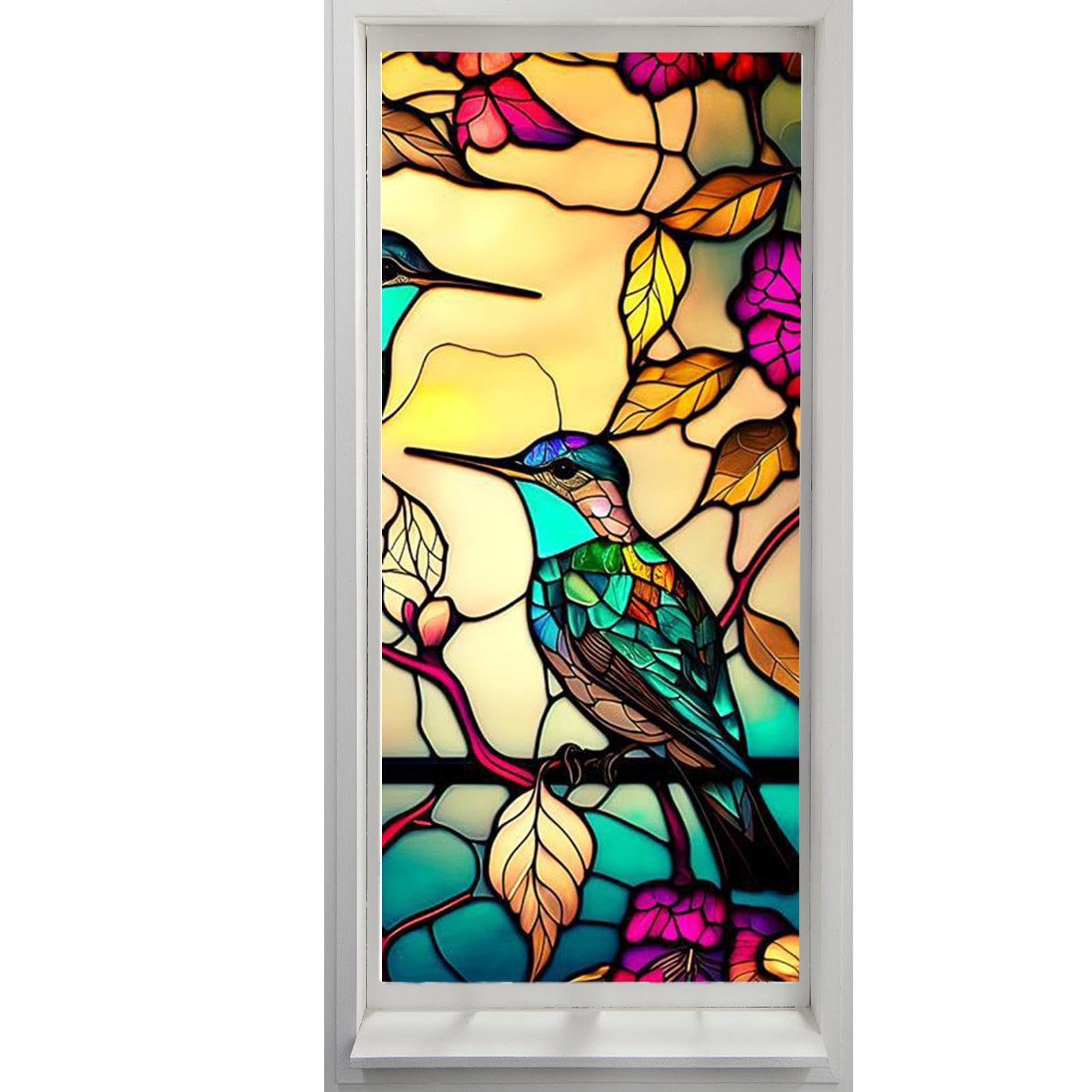 Stained Glass Window Film Privacy Film Decorative Window Stickers Removable Decorative Decals Window Privacy Clings Window Film Static Cling Without Glue for Bathroom Home Offices