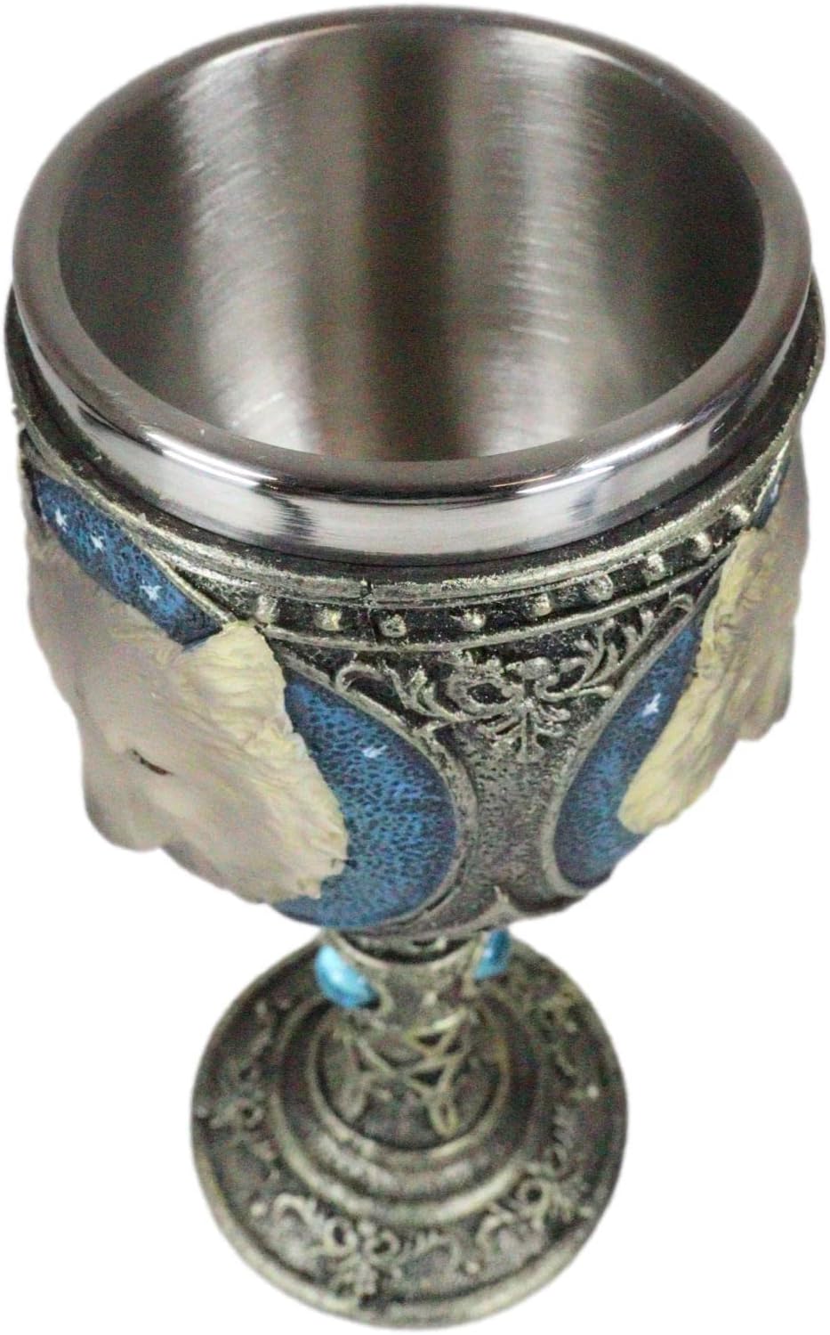 Ebros Royal Blue Celtic Knotwork Magic Remus Gray Wolf Wine Chalice Goblet Cup 7oz Home Kitchen And Dining Decor Accessory Ceremonial Goblet For Direwolf Wolves Timberwolf Coyote Fans