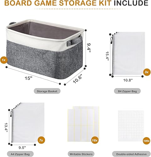 Miniatura 7 de Lukeline El kit de almacenamiento para juegos de mesa incluye cesta de almacenamiento y 10 bolsas con cremallera, organizador de juegos de mesa con