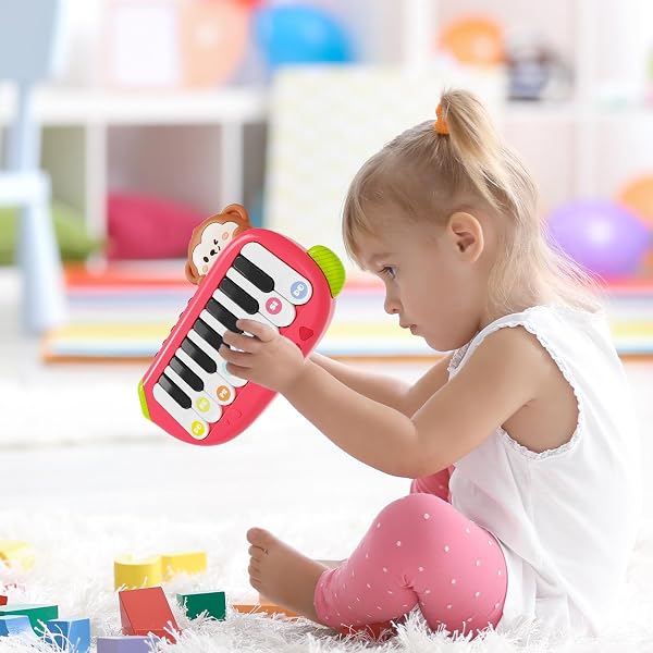 Piano portatile – Keyboard per bambini Monkey Toy, strumento per l'apprendimento musicale, da viaggio Pocket Piano Educational Design Interactive Sound Development | Girls Preschool Asilo Home Music - 3