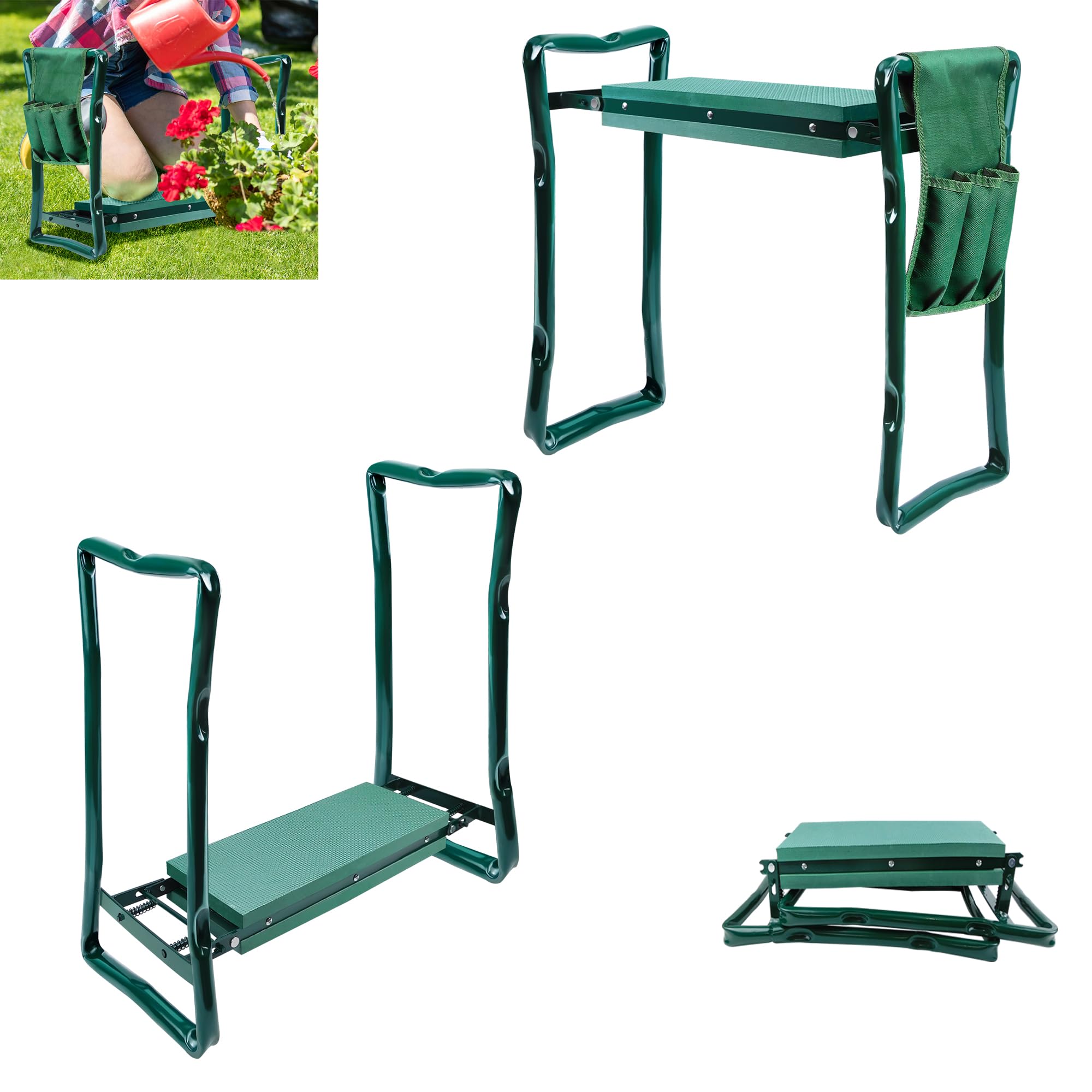 Garden Kneeler Seat with Handles & Tool Bag – 2 in 1 Gardening Kneeling Stool for Senior Citizens – Foldable Garden Stool Kneeler and Seat – Lightweight, Heavy Duty & Portable