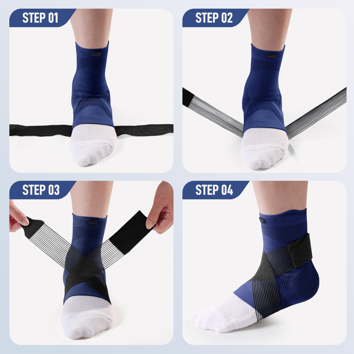 Hocafer Ankle Brace for Women ＆ Men, Ankle Compression Sleeve with Ankle Silicone Pad, Ankle Support for Plantar Fasciitis, Arthritis(Blue, S, Left)