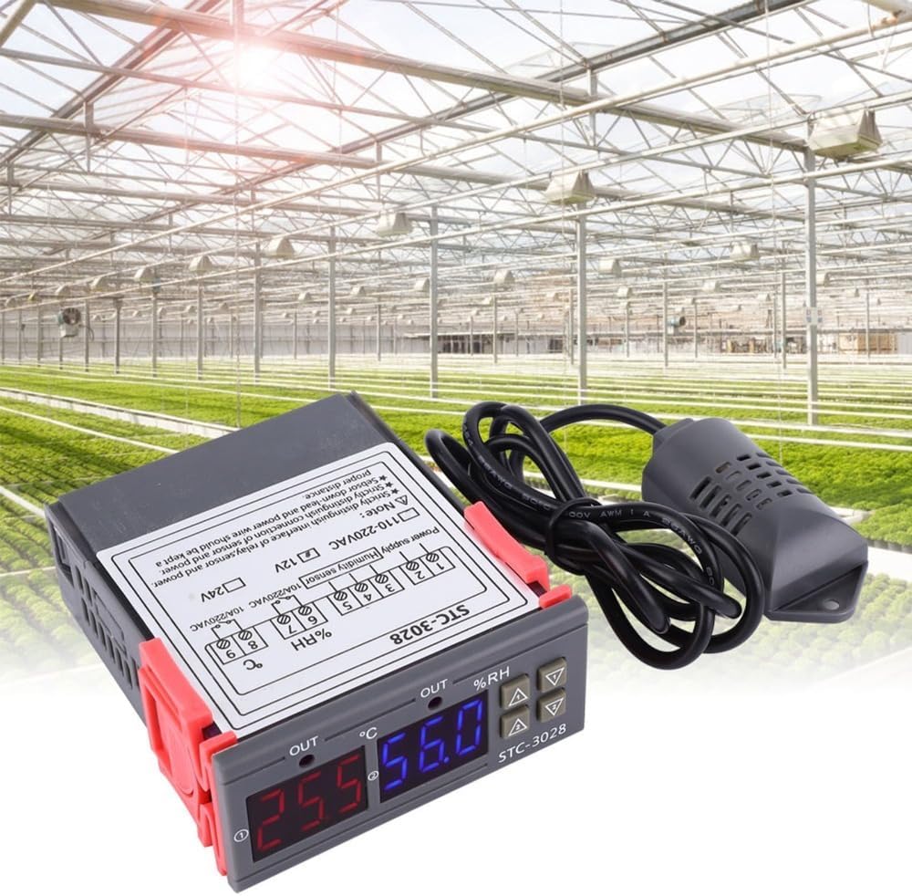 STC-3028 Digital Temperature Controller – Dual Display Thermostat for Refrigeration & Heating Equipment, 0-100℃ Range with Integrated Sensor(12V)