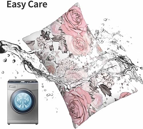 Miniatura 8 de Mugod Funda de cojín con patrón floral rosa de acuarela, funda de almohada decorativa para sofá, cama, silla, 20 x 30 pulgadas