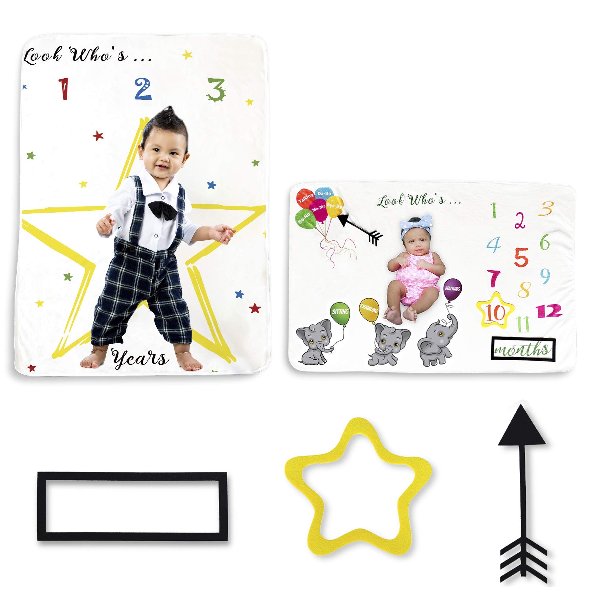 HoneyCloudBaby Milestone Receiving Blanket | Double Sided Soft Plush Fleece Girls & Boys | Gender Neutral Newborn Baby Shower | Baby Growth Chart Monthly Blanket Markers Included | 40"x60" Multi Color