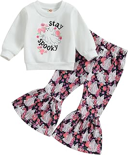 Baby Girl Halloween Outfit Toddler Pumpkin Sweatshirt and Flared Pants Set Girls Halloween Bell Bottoms Clothes