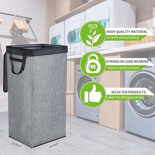 Miniatura 2 de Lourome Cesta de lavandería de gran capacidad, cesta de lavandería plegable, sólida y tridimensional, cestas de tela para lavandería con asas