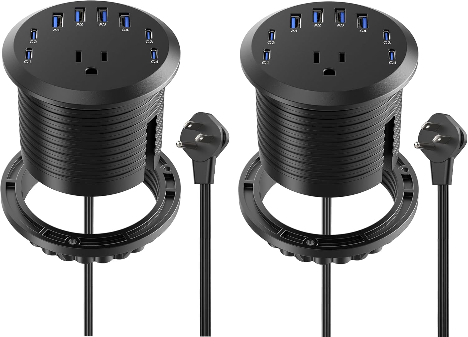 Jgstkcity 65W USB-C Hidden Desktop Power Grommet: 1 AC Outlet,8 USB Charging Ports,3'' Hole Flush Mount Pop-Up Power for Conference Tables & Nightstands (Black, 6 FT)