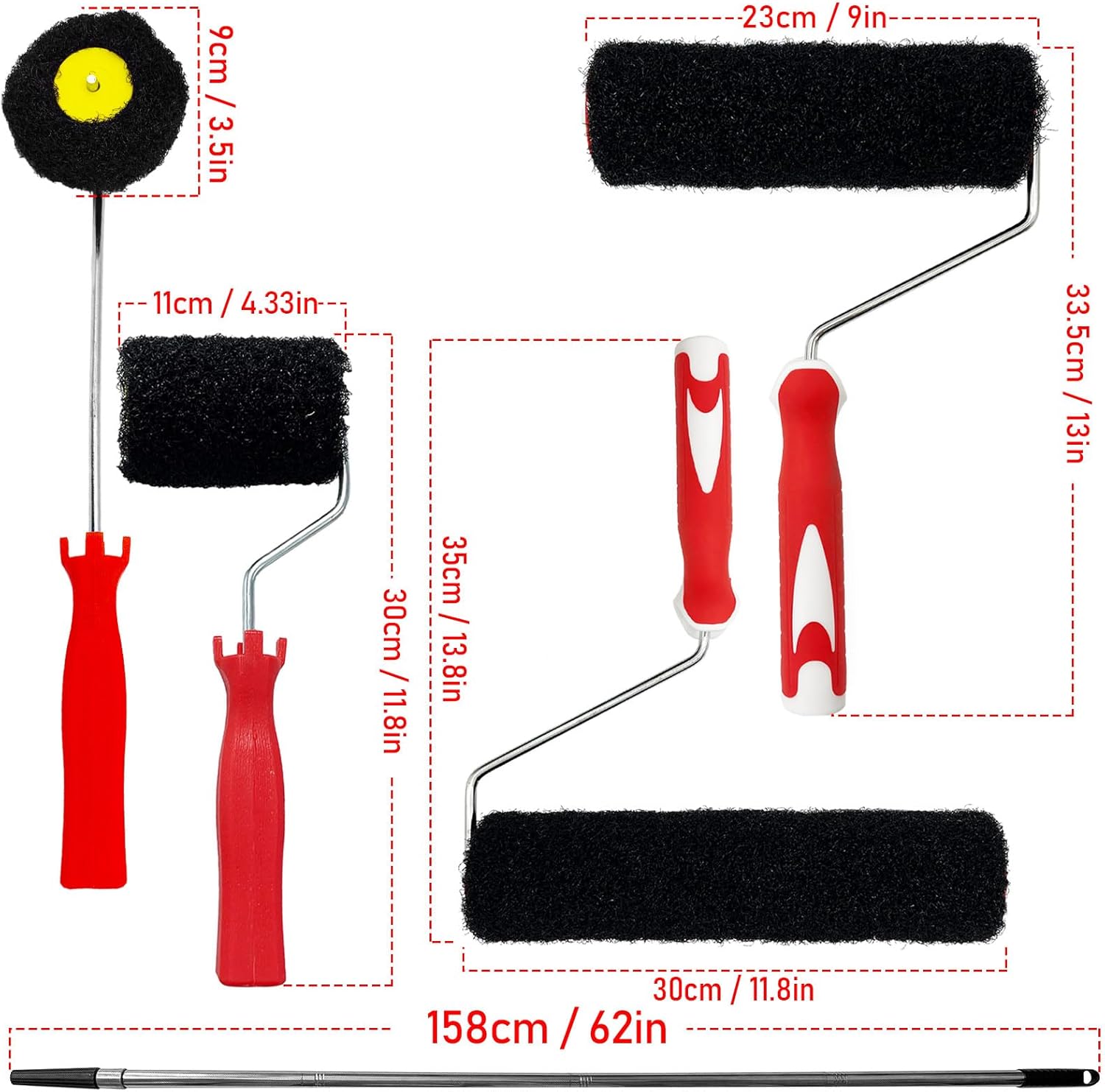 Drywall Compound Roller 5pcs/Set, Texture Roller Thread in Handle Mud Roller with Extension Pole for Wall Surface Repair Products