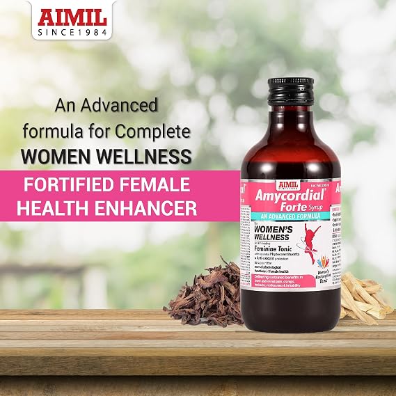 AIMIL Amycordial Forte Syrup - 200ml | Women Wellness | Feminine Tonic | Enriched with Antioxidants | Ashoka, Lodhra, Shatavari