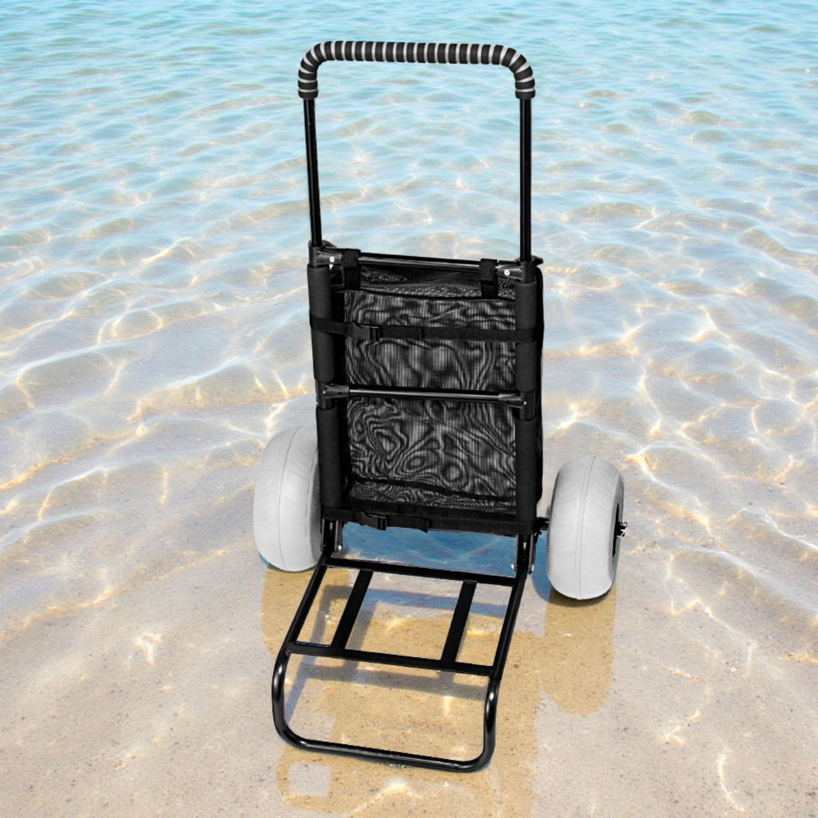 VEVOR Wózek plażowy z dużymi kółkami na piasek, 51 cm x 37 cm, z kółkami balonowymi 23 cm, nośność 75 kg, składany wózek na piasek 69 cm do 114 cm, wytrzymały wózek na plażę