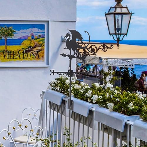 Miniatura 8 de HANABASS Decoración de Halloween para exteriores, veleta de dragón, veleta de metal, instrumento de medición de dirección del viento, estaca de