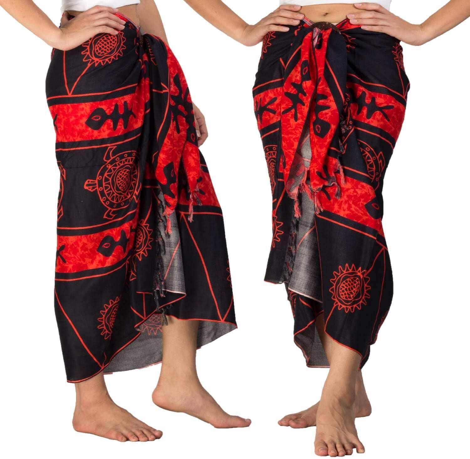 Sarong Unisex Batik Style Beach Cover Up Pareo Red & Black