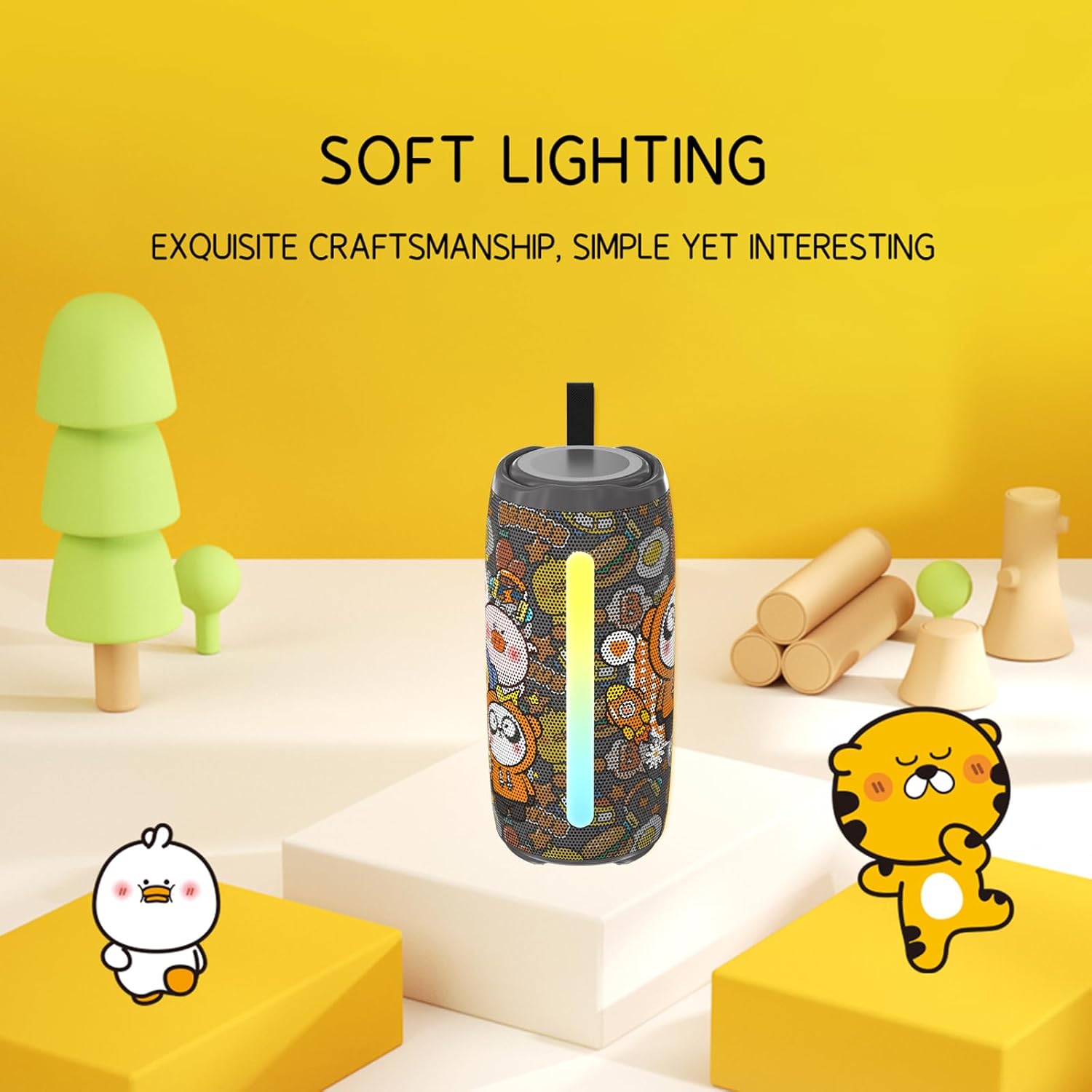 Portable Bluetooth Speaker with Lights, IPX5 Waterproof, Stereo Sound Loud, Small Wireless Speaker , TWS Pairing, BT5.3，20H Long Playtime, for Home/Party/Beach/ Outdoor, White Elephant Gifts (Black)