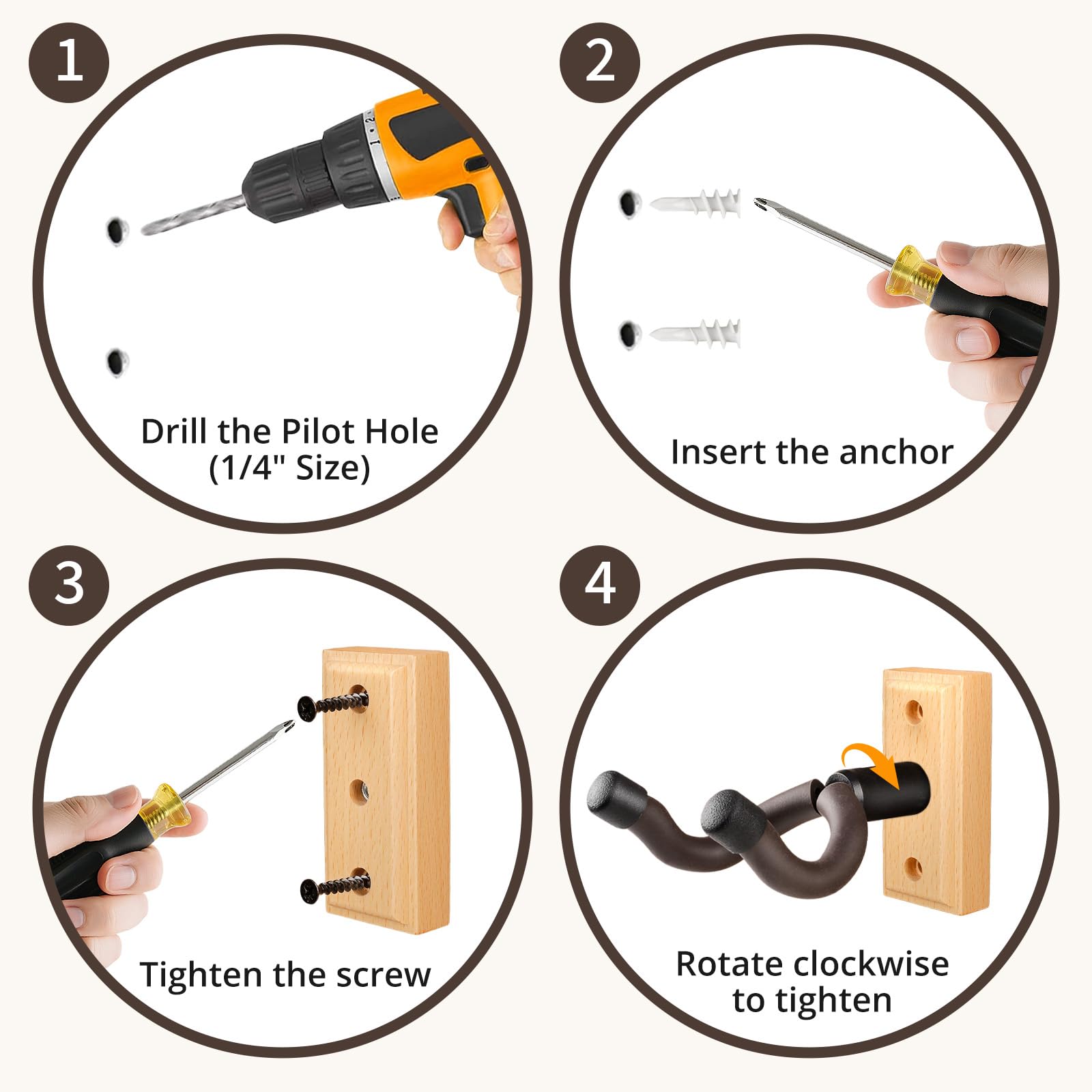 DIDA Soporte de pared para guitarra, colgador de madera maciza, colgador de pared para guitarra, accesorios de guitarra, gancho giratorio en forma de U para guitarra acústica y eléctrica (2, madera de
