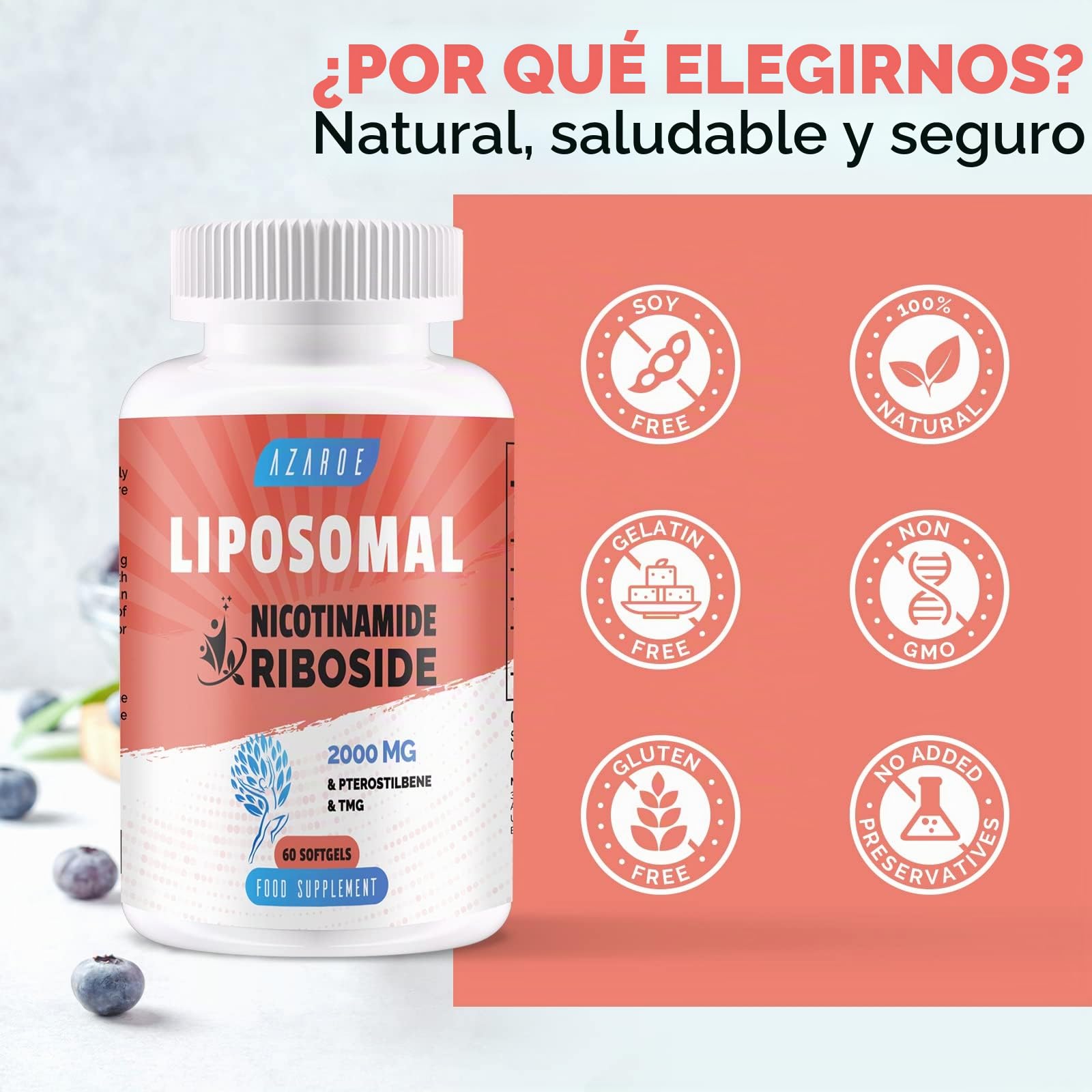 Liposomal Nicotinamida Ribósido 2000mg con TMG & Pterostilbeno | MáS Eficiente Que NMN, Potencia Nad+ (60 Unidad (Paquete de 4))
