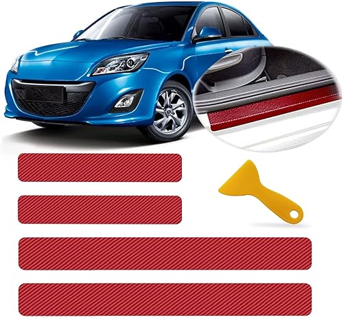 Miniatura 6 de 4 piezas de pedal de bienvenida para umbral de puerta de automóvil calcomanía de fibra de carbono antiarañazos para proteger el borde de la puerta