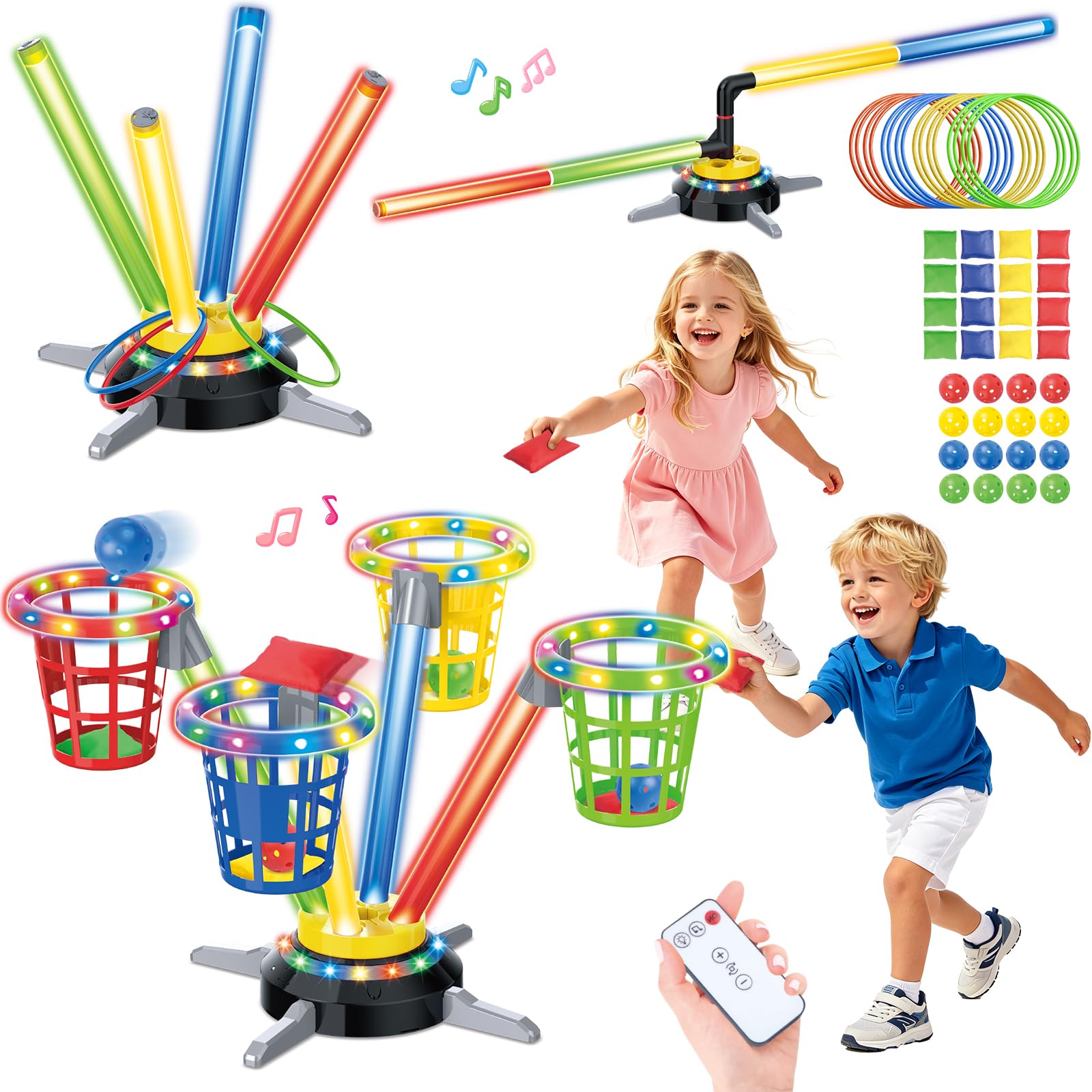 3-in-1 Carnival Musical Jumping Toy, Bean Bag Ring Toss Game for Kids 4-8