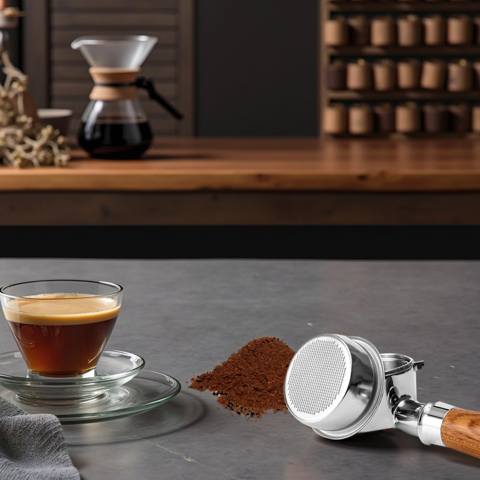 Portafiltro senza fondo da 2 in / 5,1 cm, 3 orecchie, per macchine da caffè DeL0nghi, manico in acciaio inox, legno di sandalo rosso, adatto per cestello filtrante senza fondo, ideale per baristi