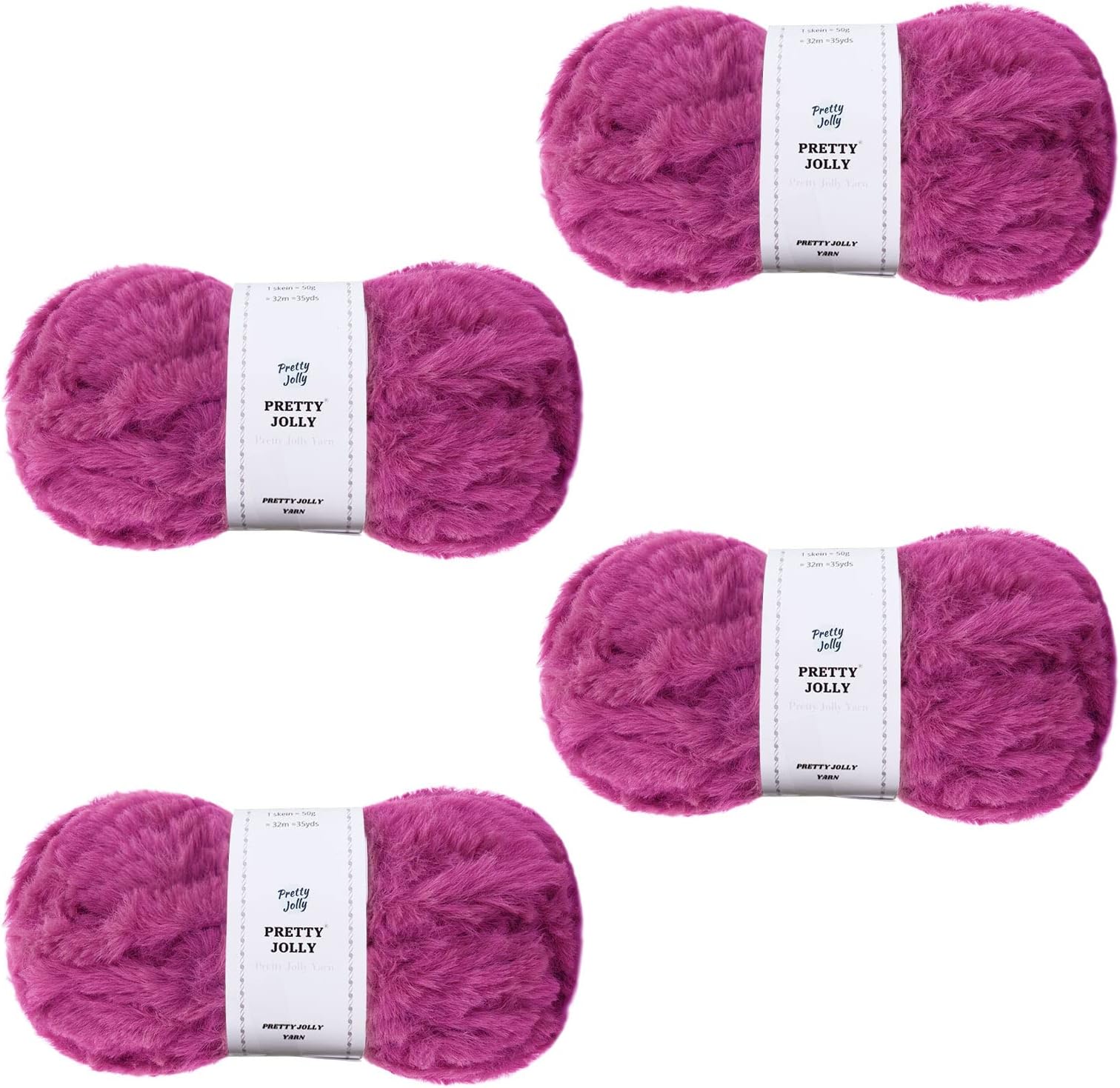 Pretty Jolly 4 Balls of Faux Fur Yarn, Super Soft Coarse Yarn, Fluffy Yarn for Crocheting, Knitting, Eyelash Yarn, Polyester Yarn (Pink)