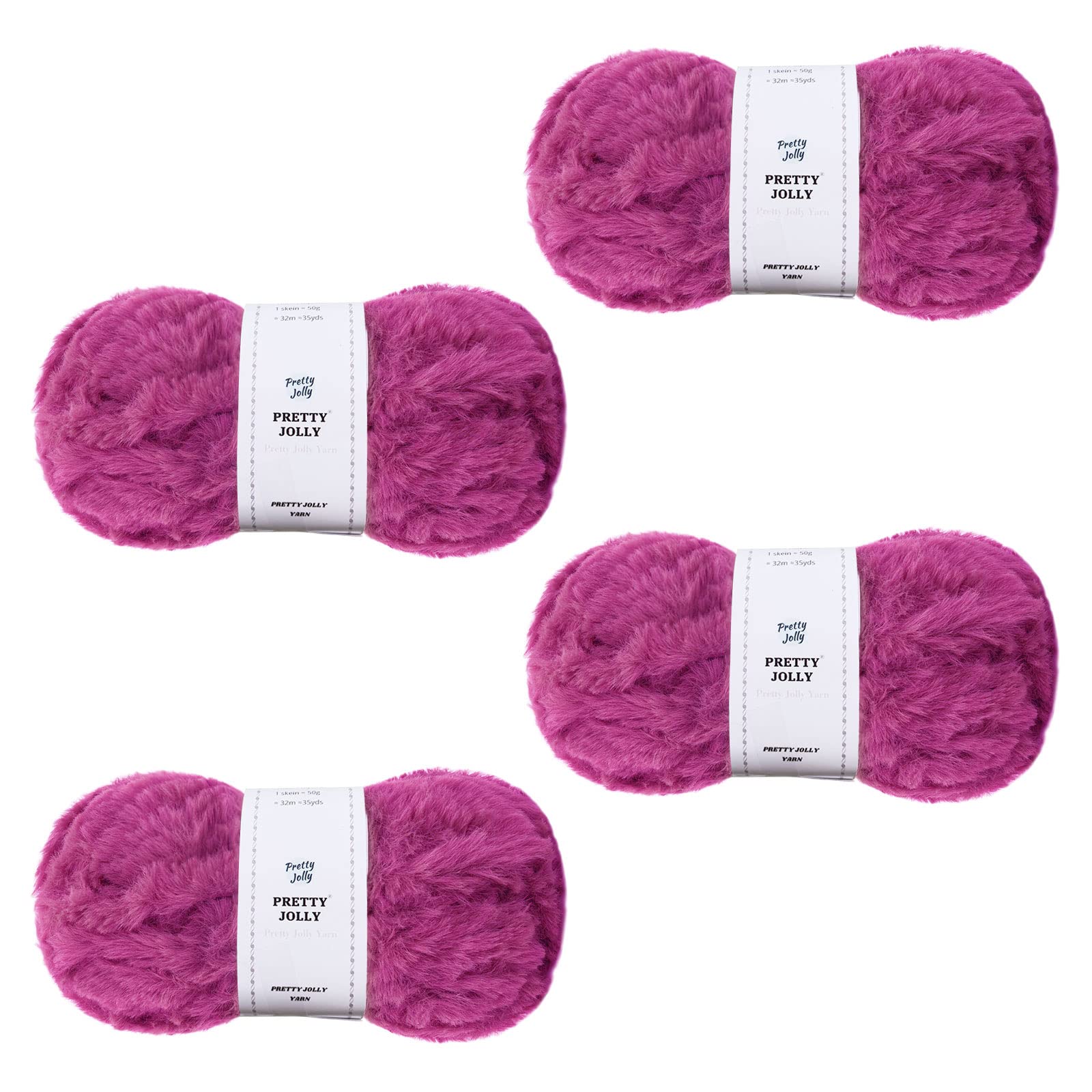 Pretty Jolly 4 Balls of Faux Fur Yarn, Super Soft Coarse Yarn, Fluffy Yarn for Crocheting, Knitting, Eyelash Yarn, Polyester Yarn (Pink)